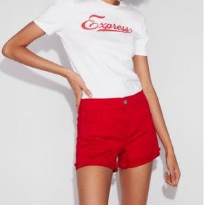Express Jeans Cuffed Red Denim Shorts